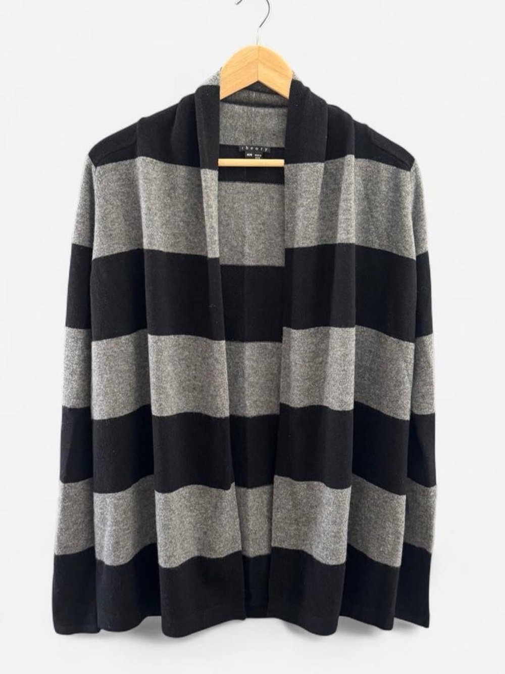 Theory 100% cashmere black and gray striped cardigan